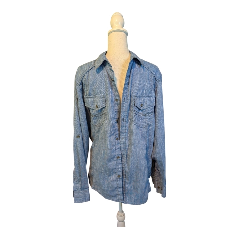 Surplus Custom Co. Mens Western Double Pocket Blue Button Down